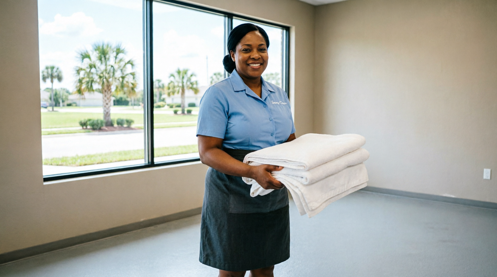 Friendly laundry service team in Florida facility